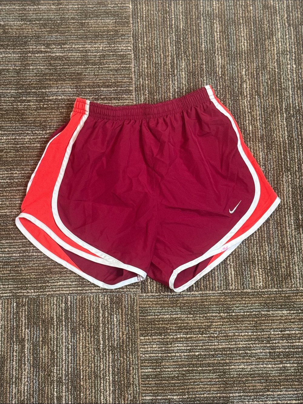 Nike Women’s Maroon and Red Running Shorts with White Trim